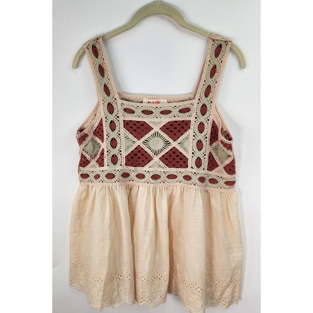 Mazik Crochet Tank Top Women's S Boho Babydoll Multicolor Eyelet Hem